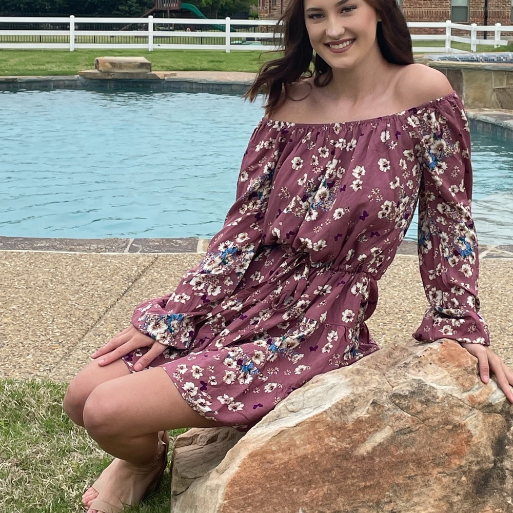 Mauve floral off the shoulder dress